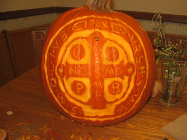 Andrews Carved Pumpkin - Medal of St Benedict